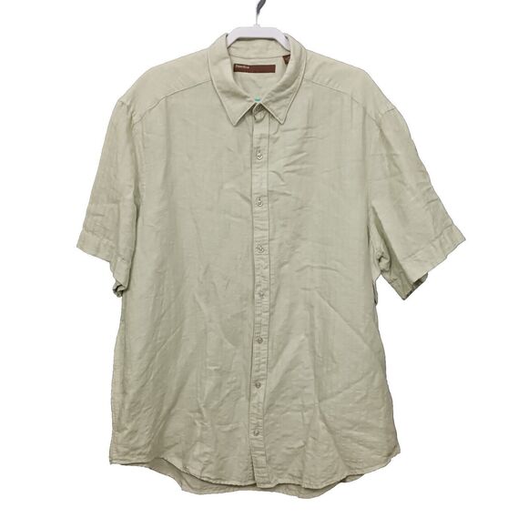 Perry Ellis Shirt Mens 2XLT Linen Blend Button Up Short Sleeves Beach Green - Picture 1 of 7